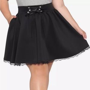Black Lace-Up Skater Skirt Plus Size